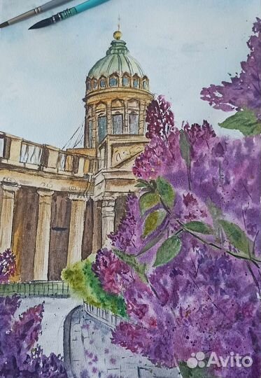 Сирень в Санкт-петербурге (сиреневый) акварель