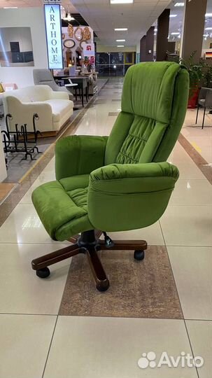 Компьютерное кресло велюр ткань зеленый/дерево,мяг