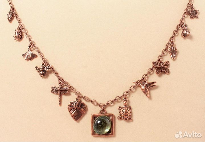 Колье Медное Зеленое Мятное Летнее