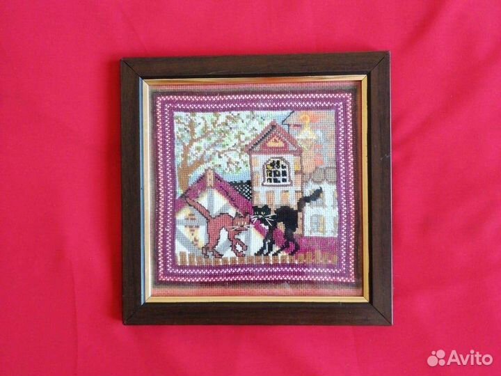 Картина с котиками вышивка под стеклом