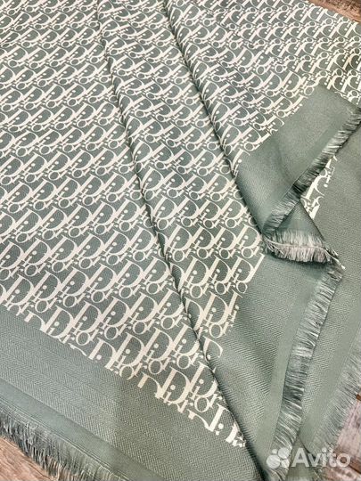 Платок шаль Dior из шерсти и хлопка зеленый