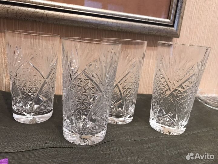 Хрустальные стаканы и набор стопок. Винтаж
