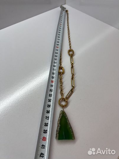 Цепь колье Zara золотое с зеленым камнем