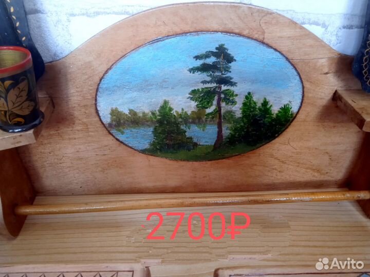 Ретро полочка и шкатулки с пейзажем 50е годы