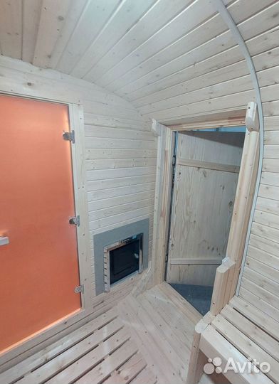 Баня бочка с козырьком