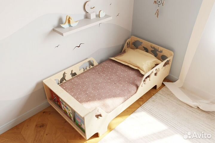 Кроватка детская лесная тематика без покрытия