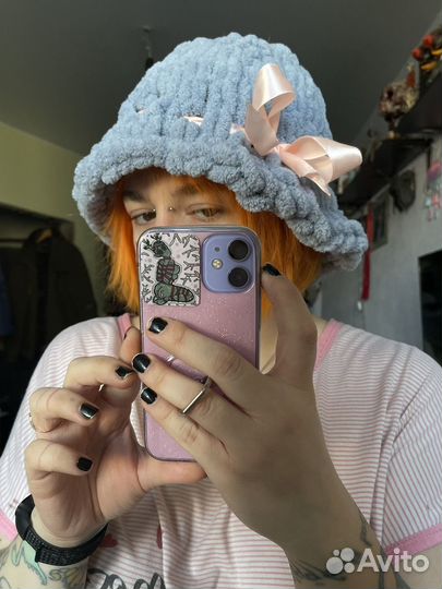 Панама женская, вязаная, плюшевая