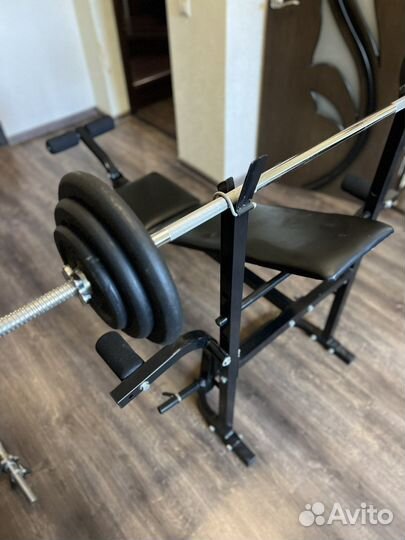 Стойка для штанги, гриф, блины