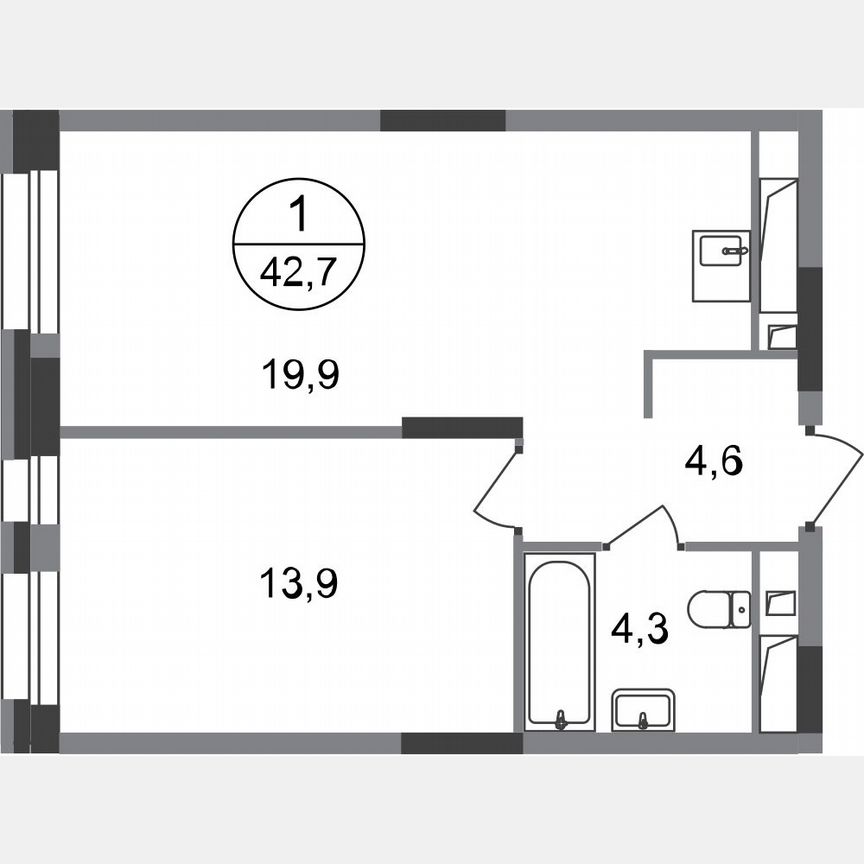 1-к. квартира, 42,7 м², 9/20 эт.