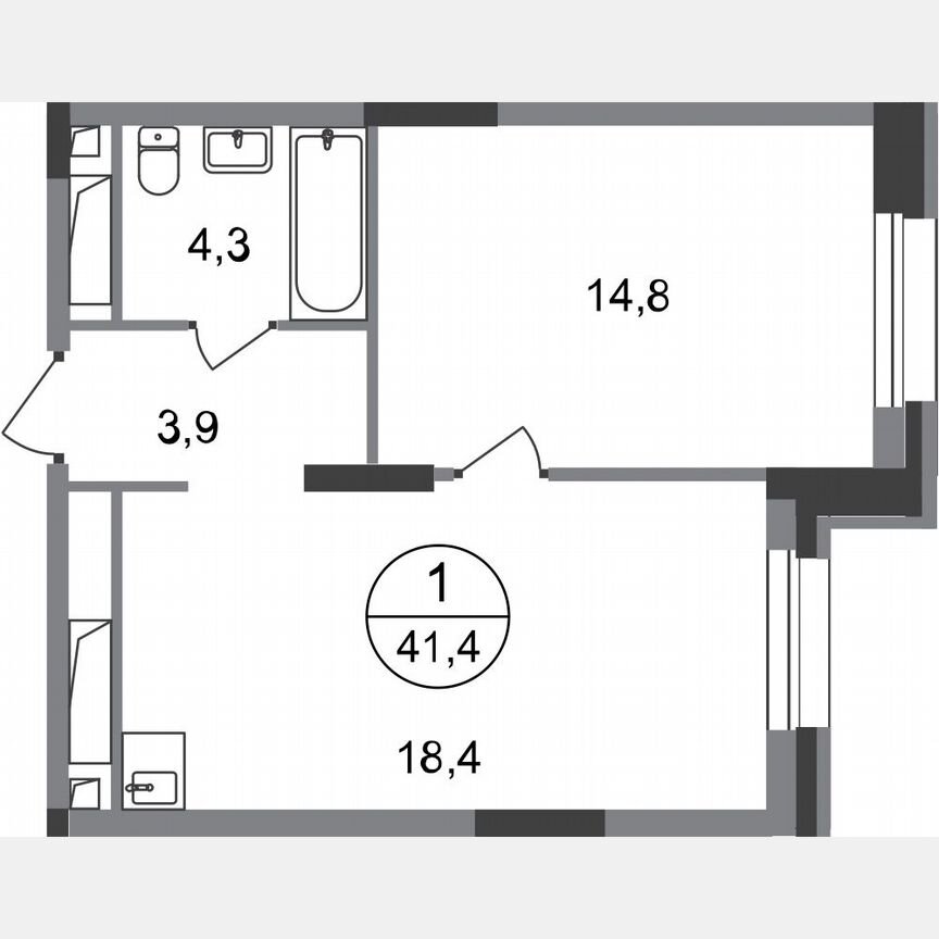 1-к. квартира, 41,4 м², 14/20 эт.