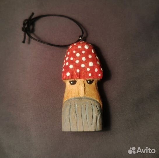 Деревянная елочная игрушка дед-мухомор, фигурка