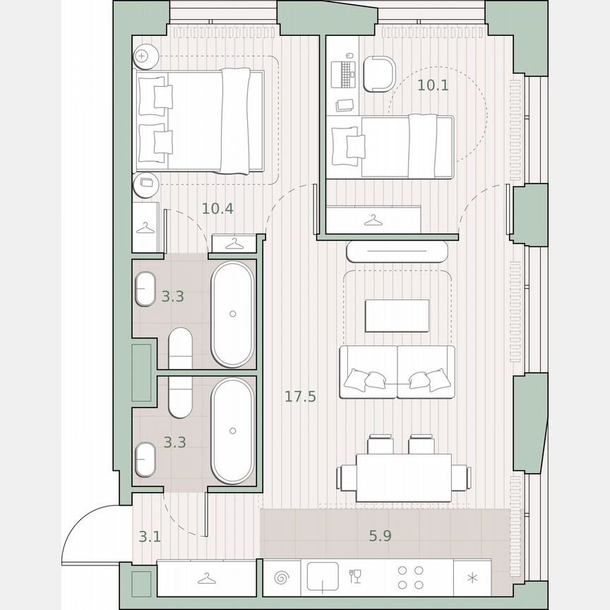 2-к. квартира, 53,6 м², 15/27 эт.