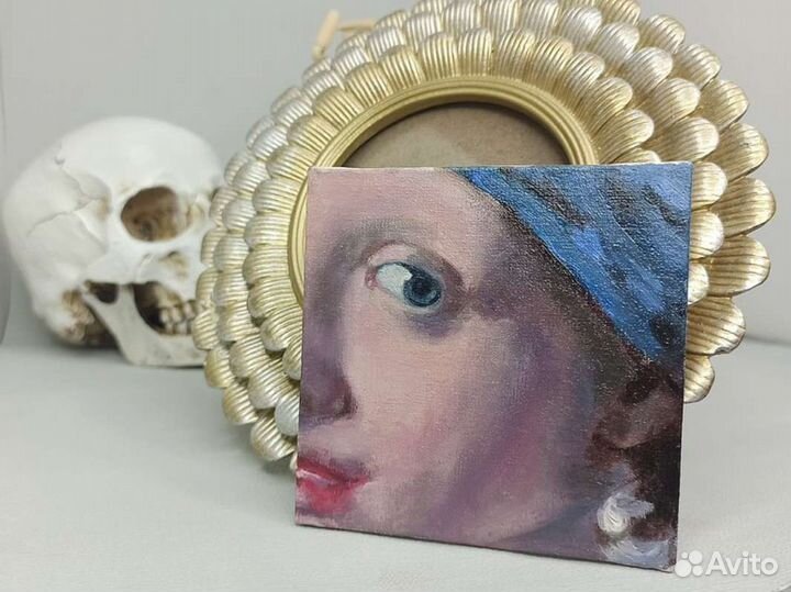 Миниатюра копия масло Девушка с жемчужной сережкой