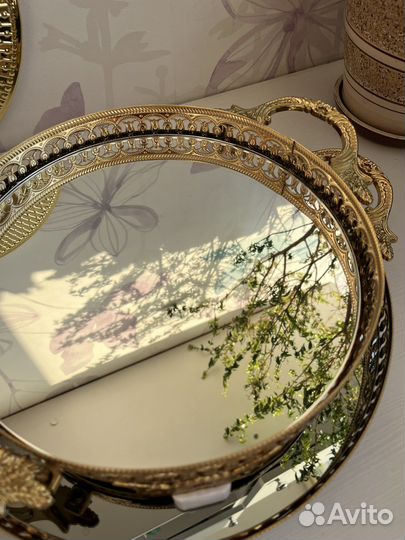 Плетеный поднос из ротанга, зеркальный поднос