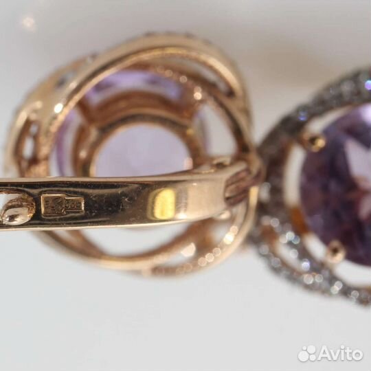 Золотое серьги 585 аметист