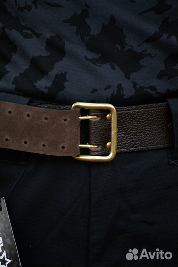 Ремень офицерский кожаный, коричневый (латунь)