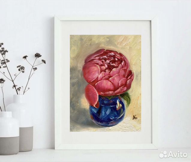 Живопись маслом картина пион, цветы пионы на холст