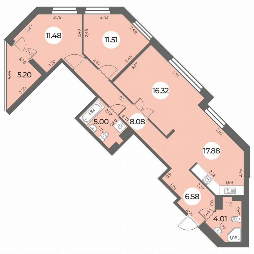 3-к. квартира, 83 м², 12/24 эт.