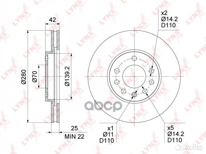 Диск тормозной передний (280x25) перед прав/л
