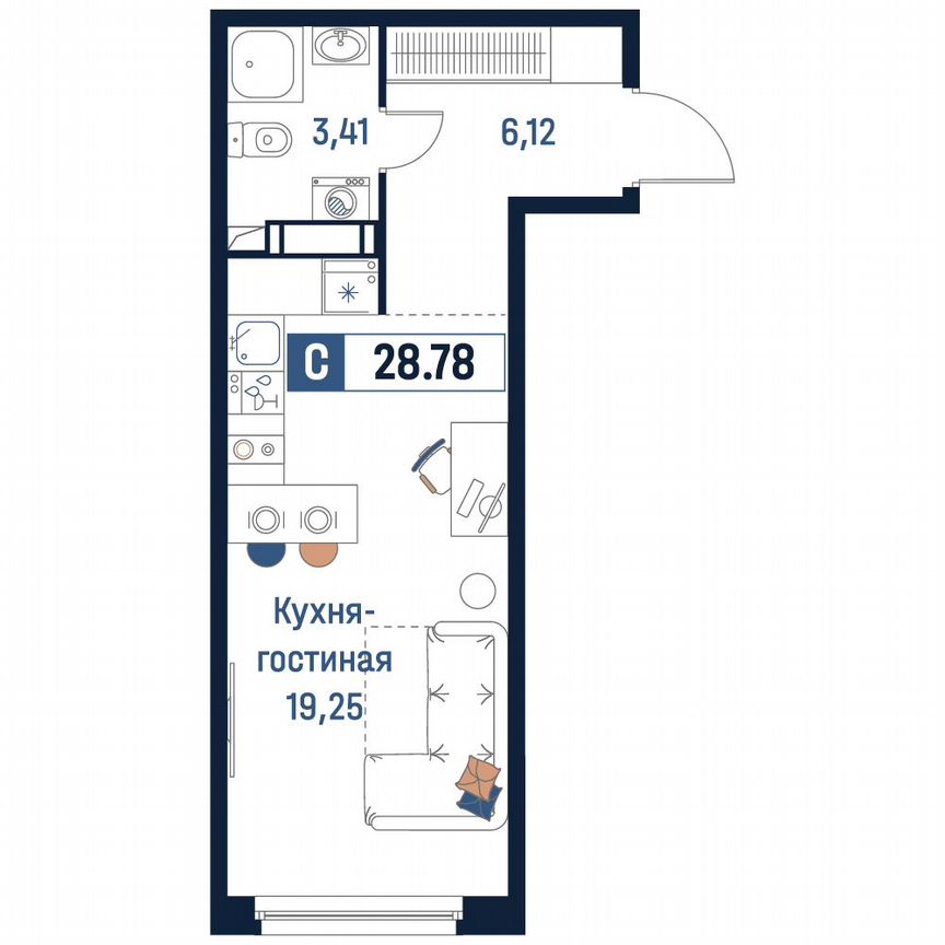 Квартира-студия, 28,8 м², 14/18 эт.