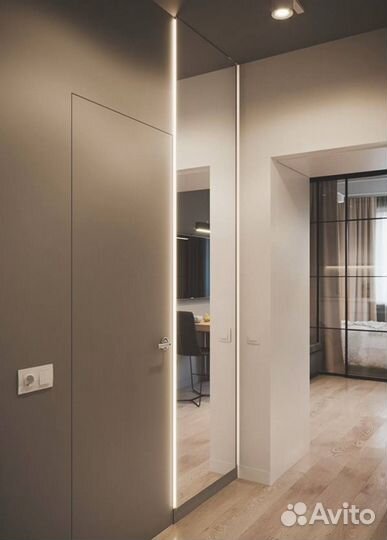 Большое зеркало от пола до потолка с подсветкой