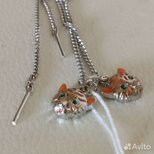 Серебряные серьги протяжки тигры