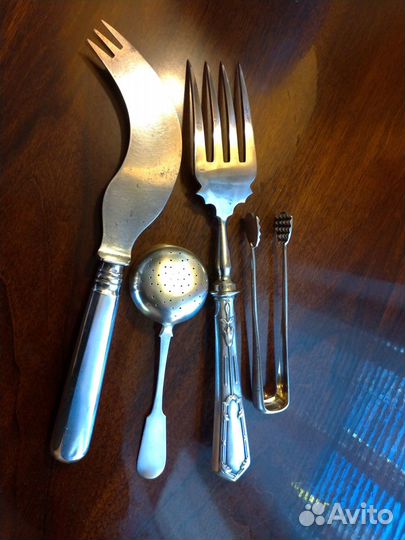 Старинные антикварные столовые приборы серебро 84