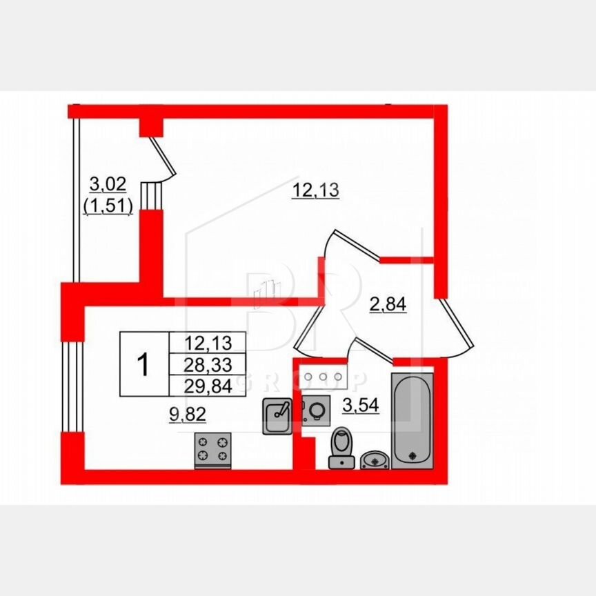 1-к. квартира, 29,8 м², 8/9 эт.