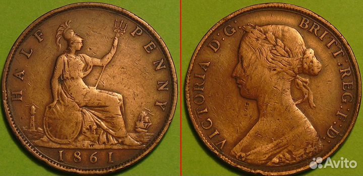 Великобритания 1/2 пенни 1861 год