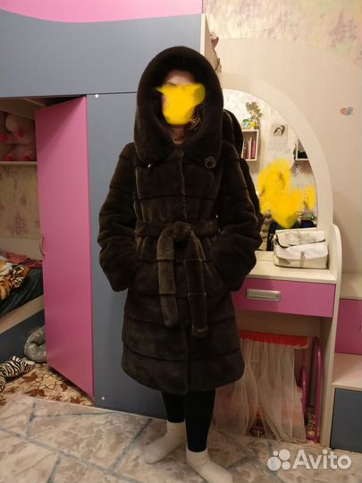 Шуба Bengala из эко меха под норку с капюшоном