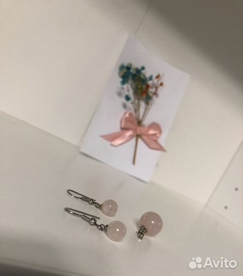 Розовый кварц серьги