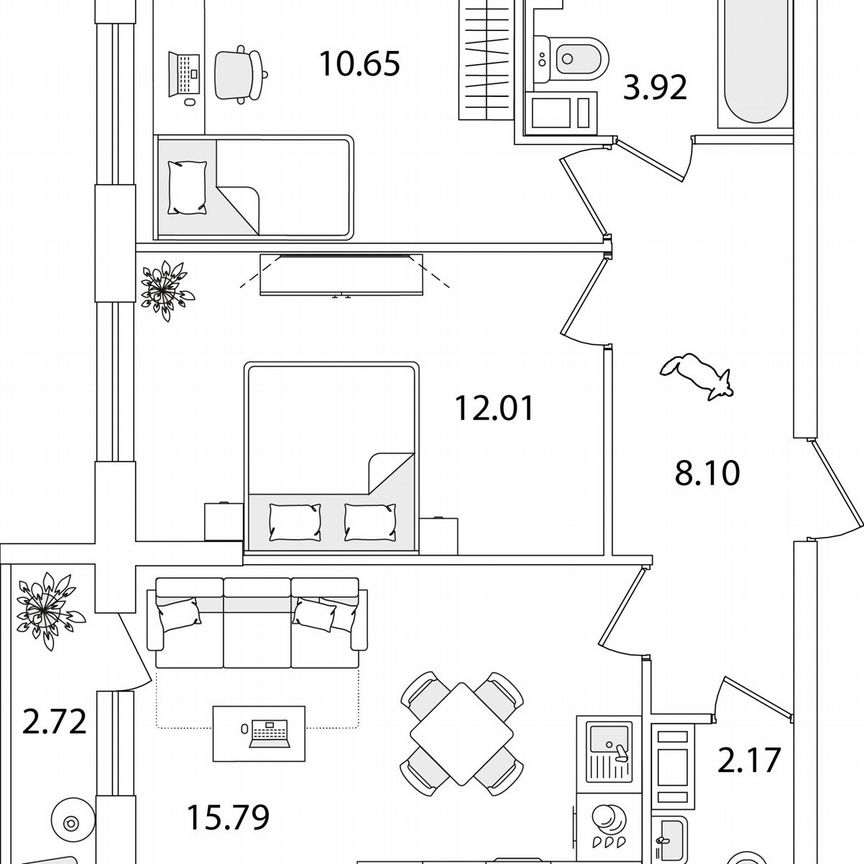 2-к. квартира, 54 м², 7/9 эт.