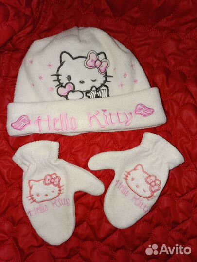 Шапка, варежки hello kitty