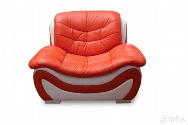 Кресло мини диван экокожа широкое оранжевое