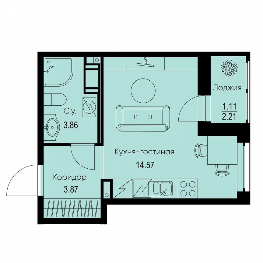 Квартира-студия, 23,4 м², 7/9 эт.