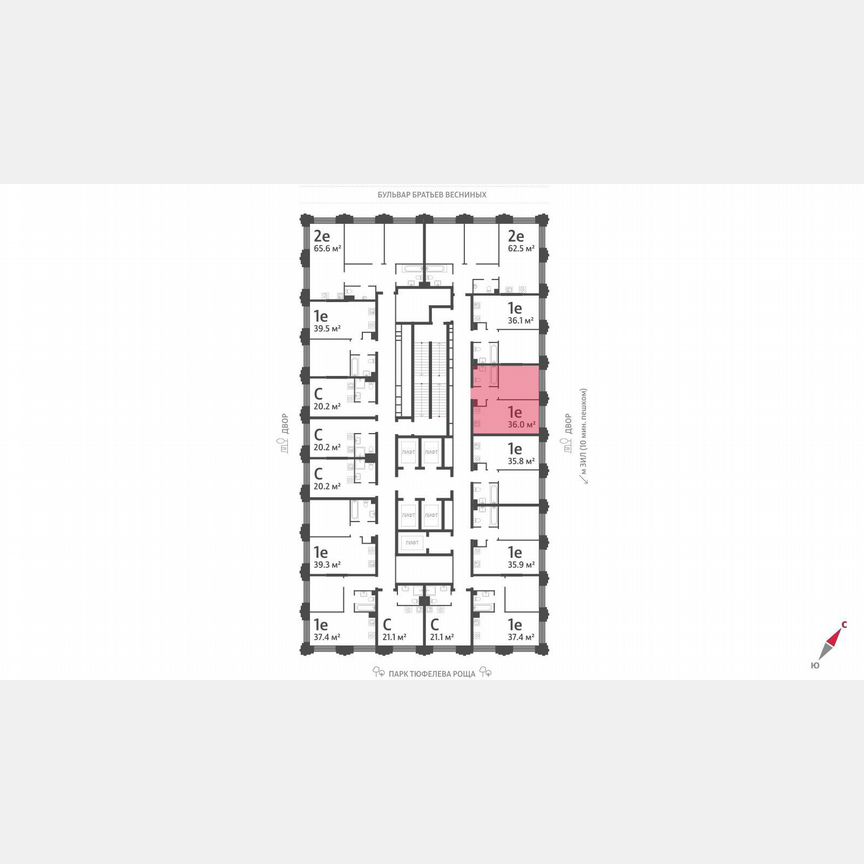 1-к. квартира, 36 м², 33/43 эт.