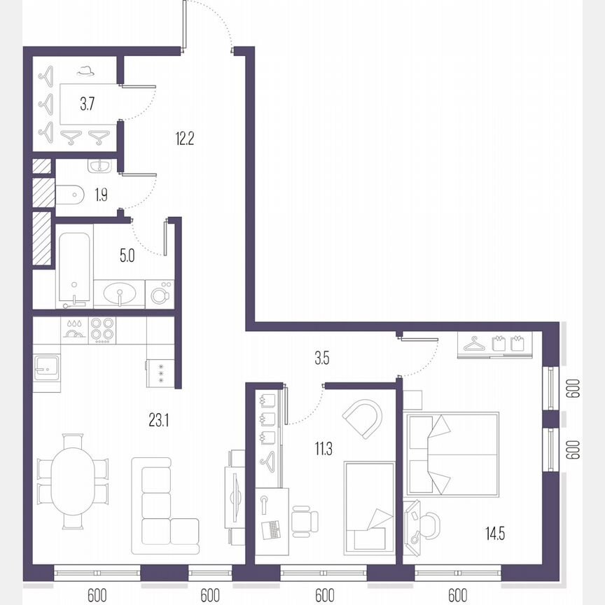 2-к. квартира, 75,2 м², 4/9 эт.