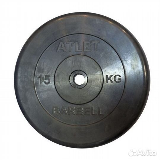 Диск обрезиненный 15 кг Barbell Atlet (чёрный)