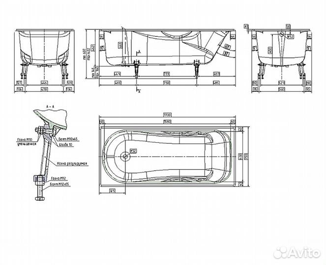 Чугунная ванна Универсал Сибирячка 170x75 см