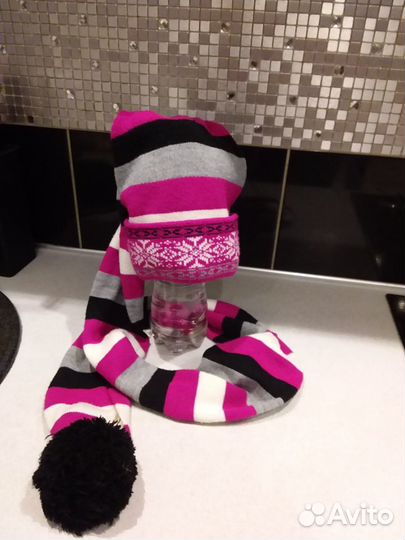 Утепленная шапка - шарф для девочки