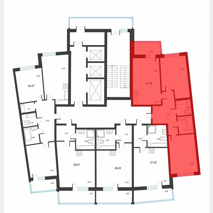 2-к. квартира, 59,3 м², 15/22 эт.