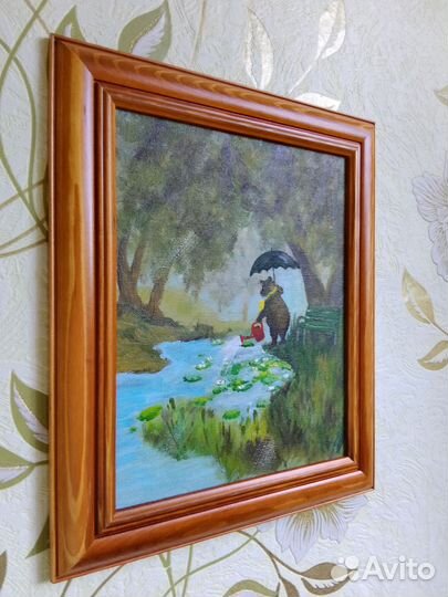 Картина на холсте мишка в лесу