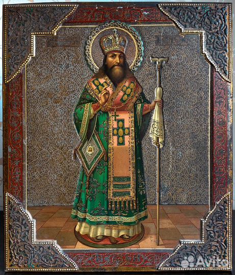 Старинная икона Феодосий Черниговский 1896г Сохран