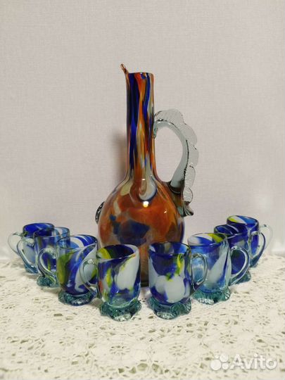 Коньячный набор, гутное стекло