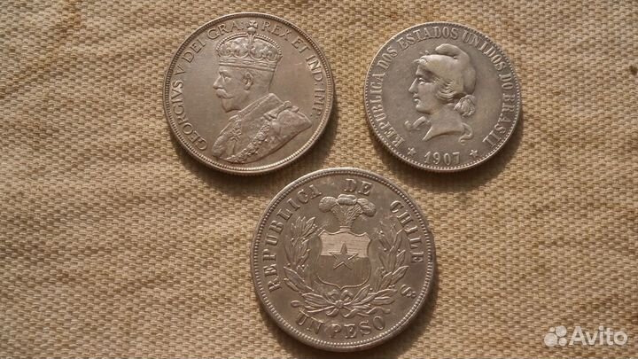 Монеты Канада.Чили.Бразилия.Серебро
