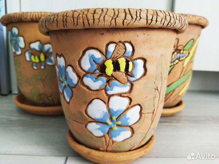 Горшок для цветов/ ручная работа/ глина