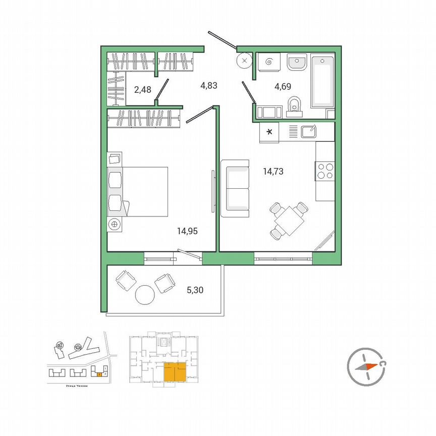 1-к. квартира, 43,5 м², 3/9 эт.