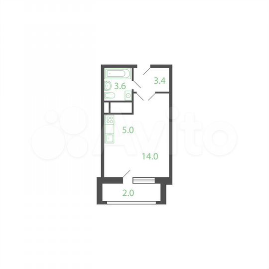 Квартира-студия, 29 м², 2/16 эт.