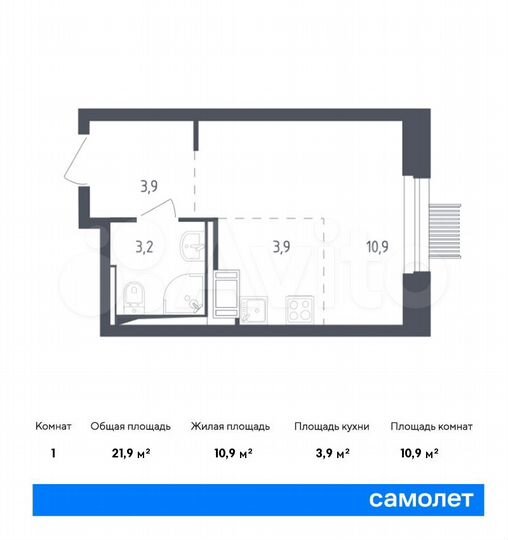 Квартира-студия, 21,9 м², 12/17 эт.