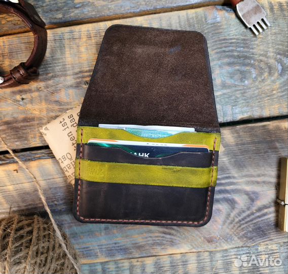 Мини кошелек -картхолдер из натуральной кожи